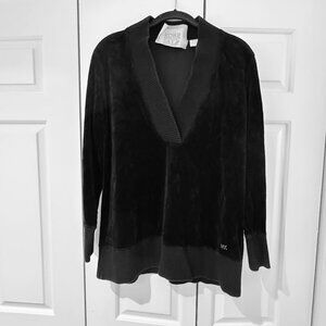 Michael Kors Black Velour Ribbed V-Neck Sweatshirt Size Large